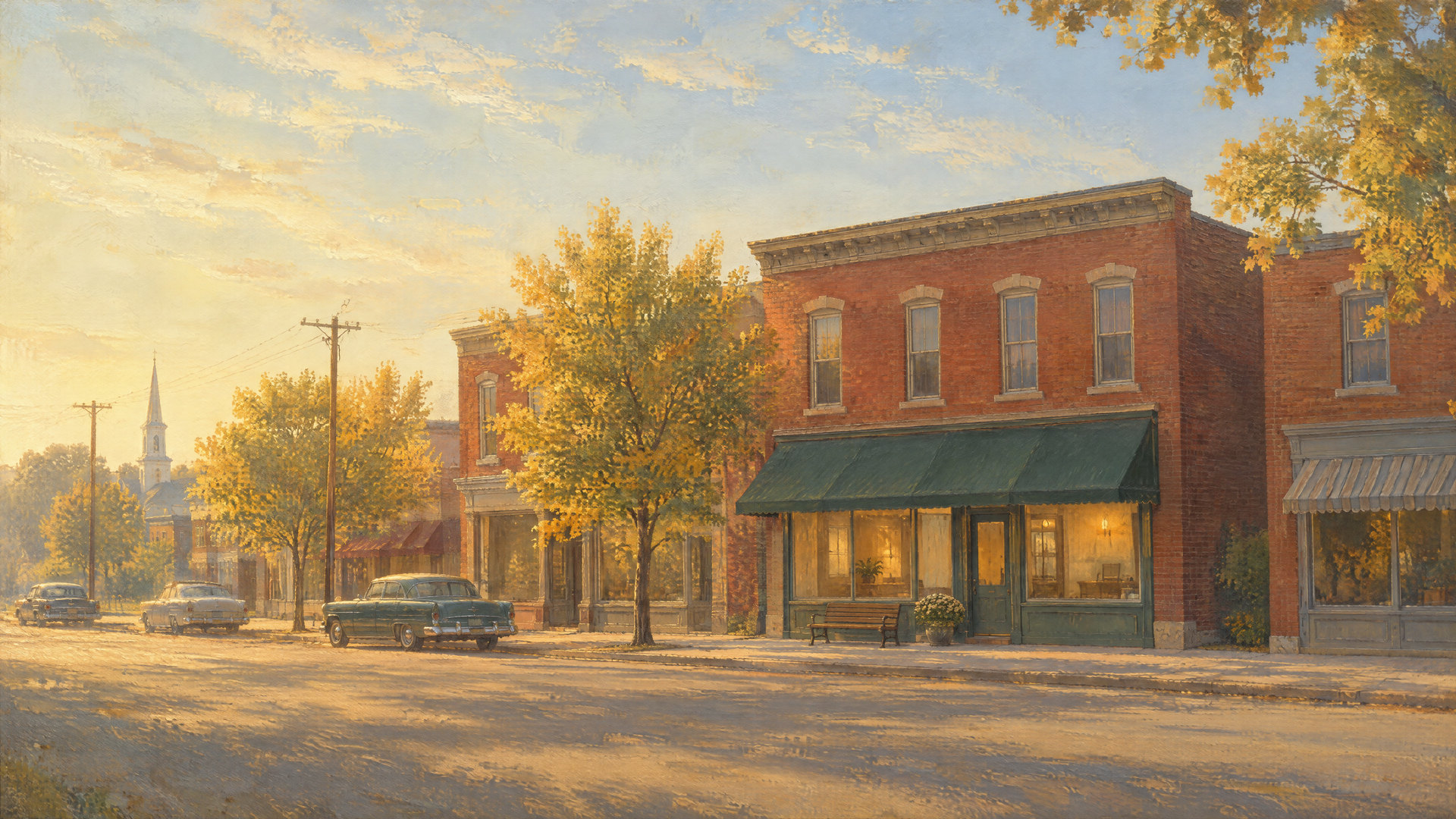 Painting of Lakeview Dental Studio on Main Street in daylight
